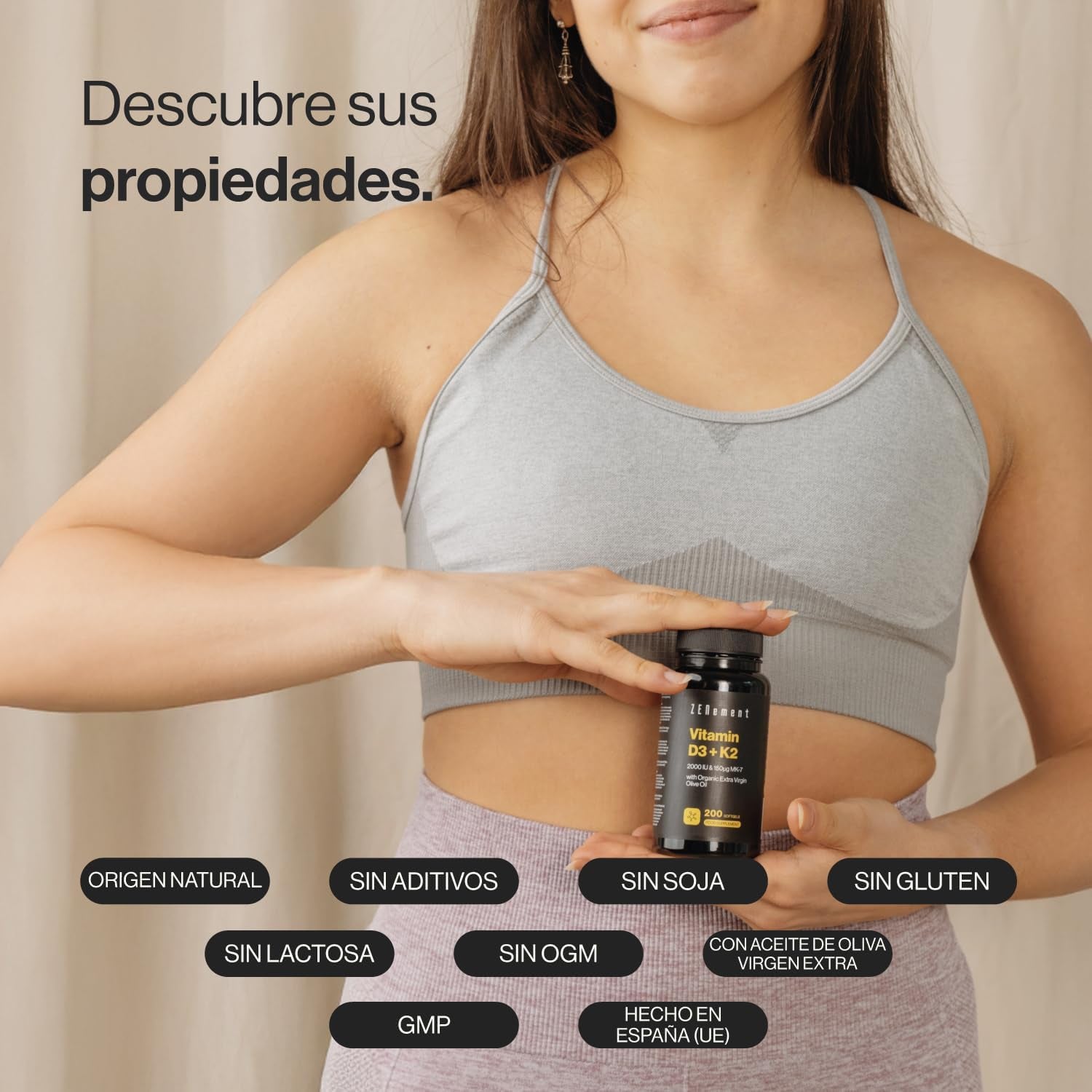 Vitamina D3 + K2 | Vitamina D3 2000UI Vitamina K2 MK7 150 Μg Alta Biodisponibilidad, 200 Perlas Con Aceite Oliva Virgen Extra Ecológico Español | Contribuye Al Sistema Inmunológico, Huesos | Zenement