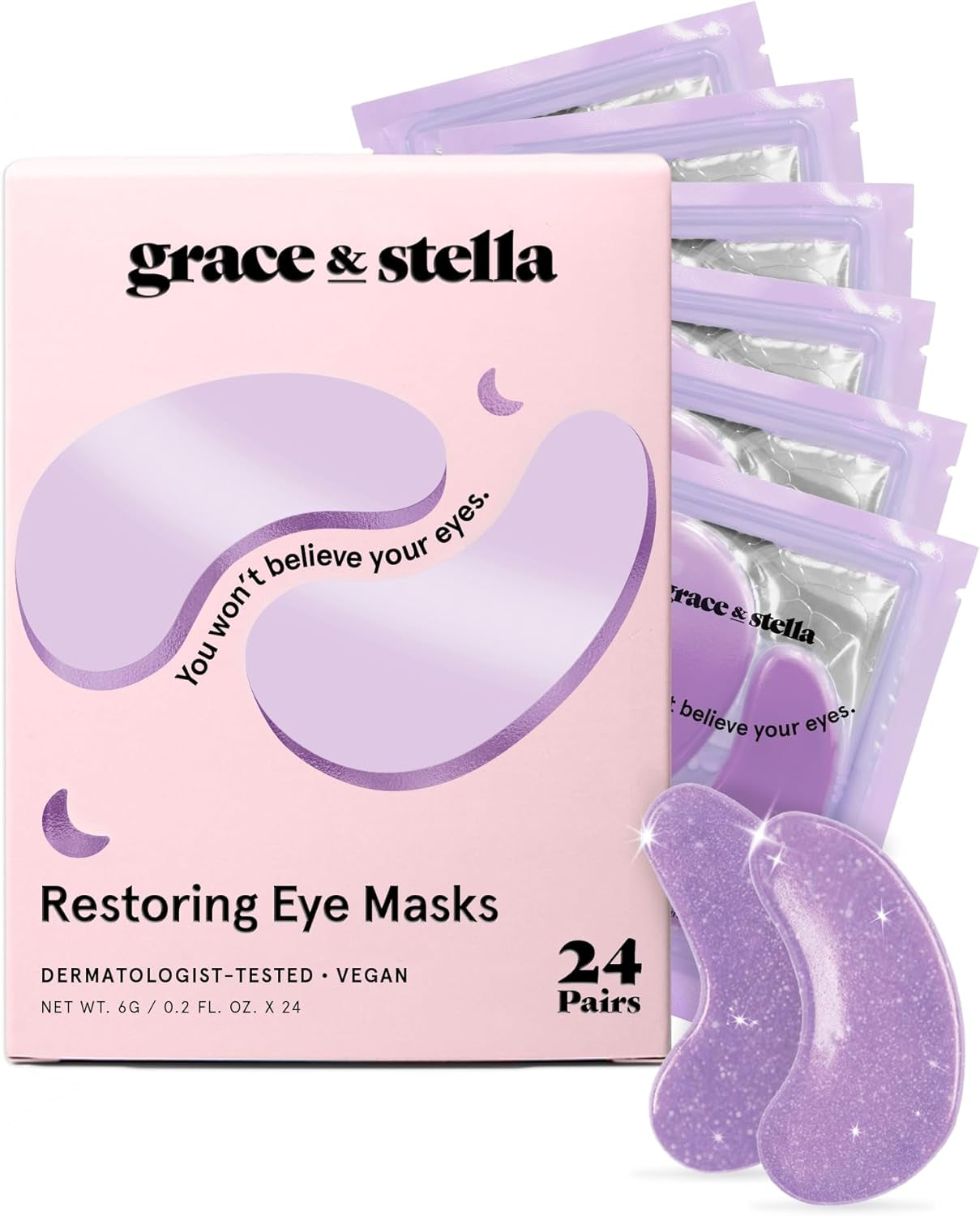 Grace & Stella Parches Ojos, Ojeras Y Bolsas – Parches Hidrogel Para Ojos Con Retinol Y Ácido Hialurónico – 24 Pares, Color Morado, Vegano, No Testado En Animales