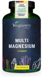 Magnesio Complex | 375 Mg De Magnesio | Citrato + Bisglicinato + Taurato + Malato | 180 Cápsulas | Vitamina B6 & B2 | Sin Aditivos & Vegano | Vegavero
