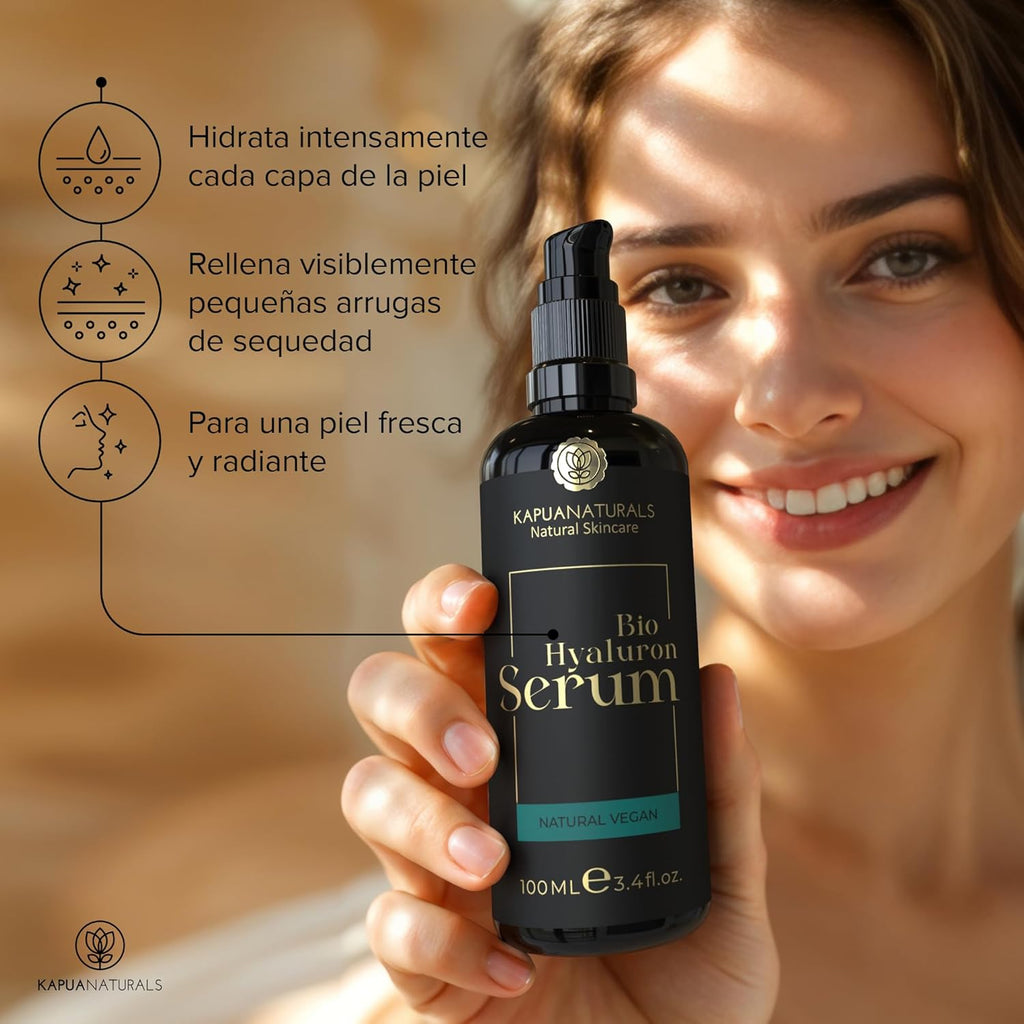 Sérum Ácido Hialurónico Altamente Dosificado • 100Ml +Vit E & B5 • Sérum Facial 7 Veces ✓ 100% Vegano Y Bio ✓ Concentrado Anti-Envejecimiento ✓ Sérum Antiarrugas ✓ Made in Germany