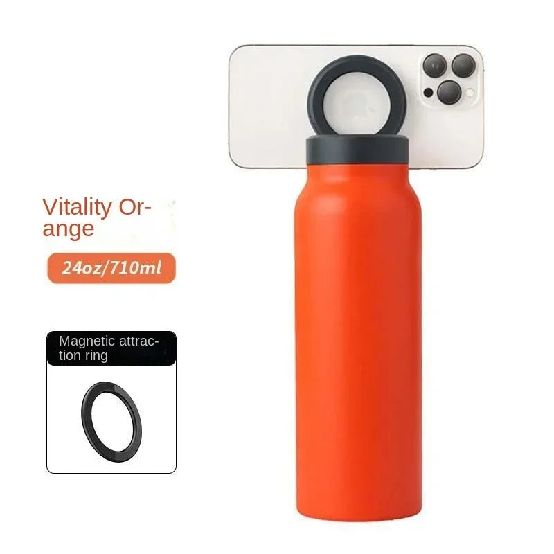 Magnetic Phone Holder Insulated Sports Water Bottle with Phone Mount Stand for Gym Outdoor Activities Daily Hydration