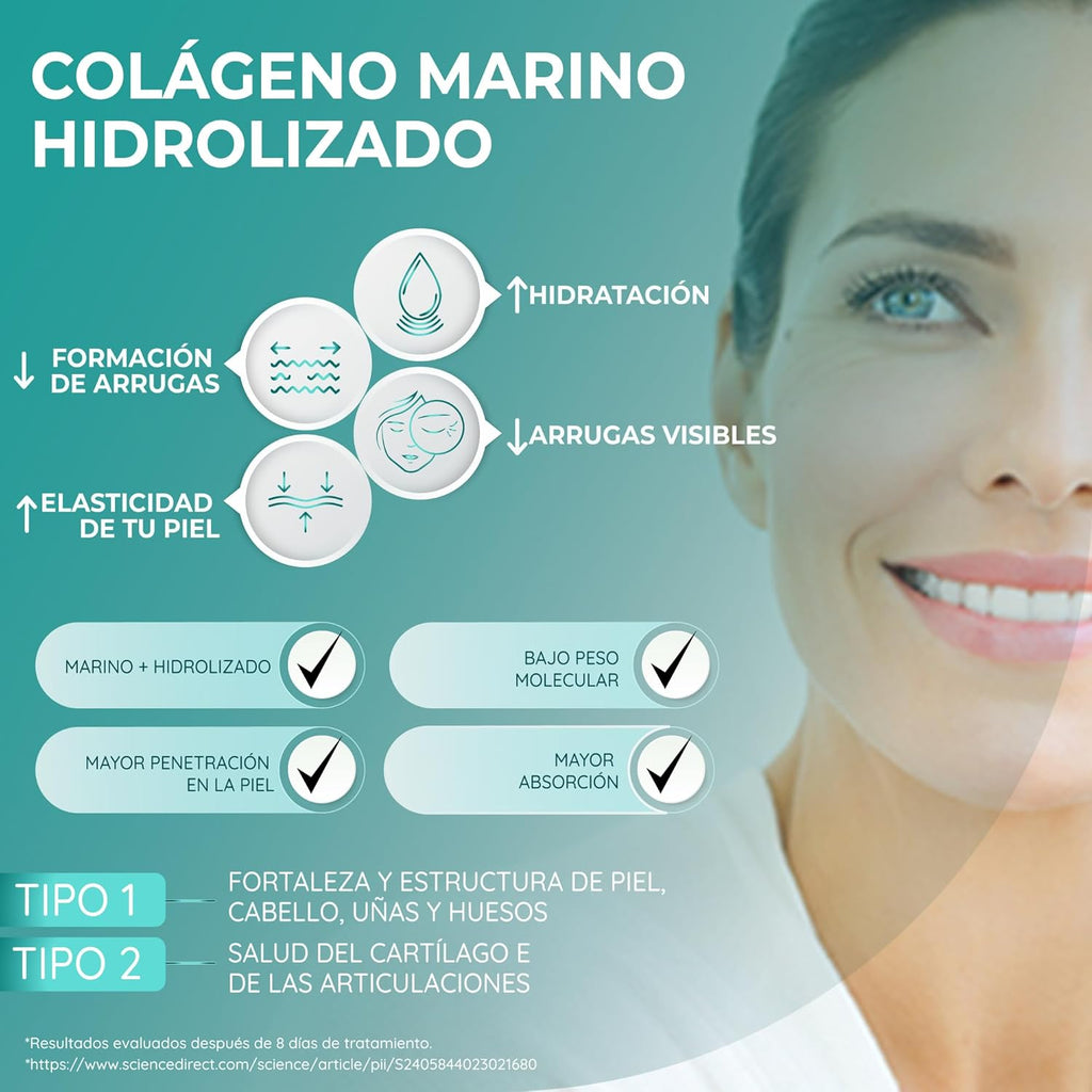 Colágeno Marino Hidrolizado Puro + Ácido Hialurónico, Magnesio Zinc, Glucosamina, Vitamina C Para Piel, Articulación Y Cabello