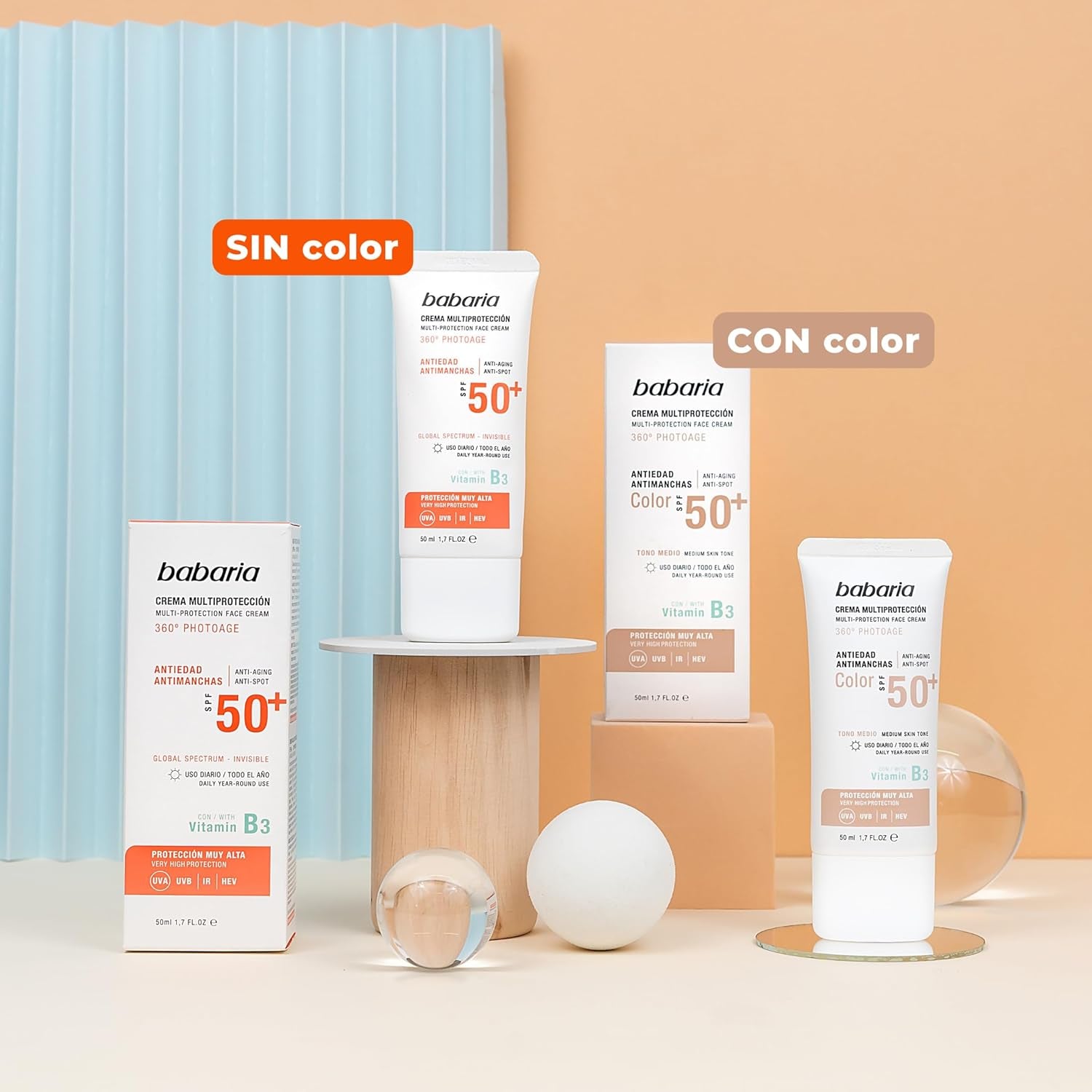 Babaria Crema Facial Multi Protectora Antiedad Y Antimanchas Spf 50+, Fresco, 50 Ml