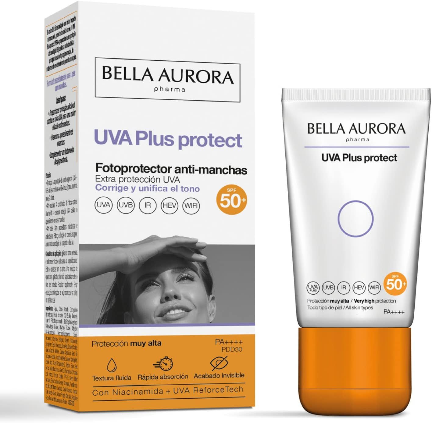 BELLA AURORA - UVA plus Protect, Protector Solar Facial Antimanchas SPF50+, Protección Solar Antimanchas Para Cualquier Tipo De Piel