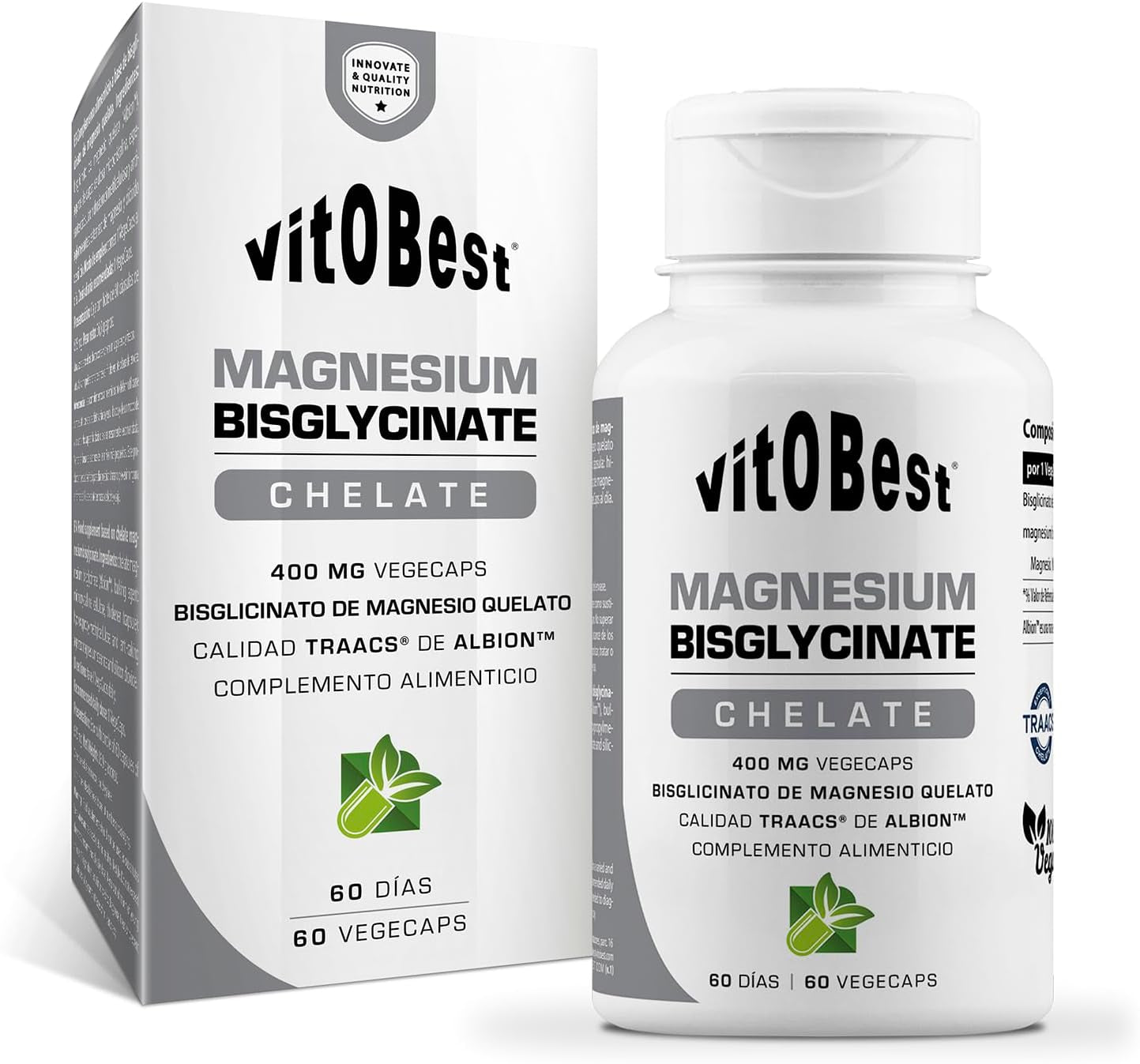 VITOBEST | Magnesio | Ayuda a Mantener Los Huesos Y Los Dientes. Reduce El Cansancio Y La Fatiga | Favorece El Funcionamiento Del Sistema Nervioso Y Músculos | 60 Vegecaps