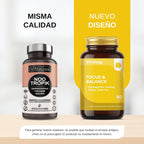 Focus & Balance Complemento Alimenticio Nootrópico Con Ashwagandha Para Memoria Y Concentración. Suplemento Antiestrés De Té Verde, Ginseng Y Vitaminas B3, B5 Y B1 Para Estudiar. 60 Cápsulas