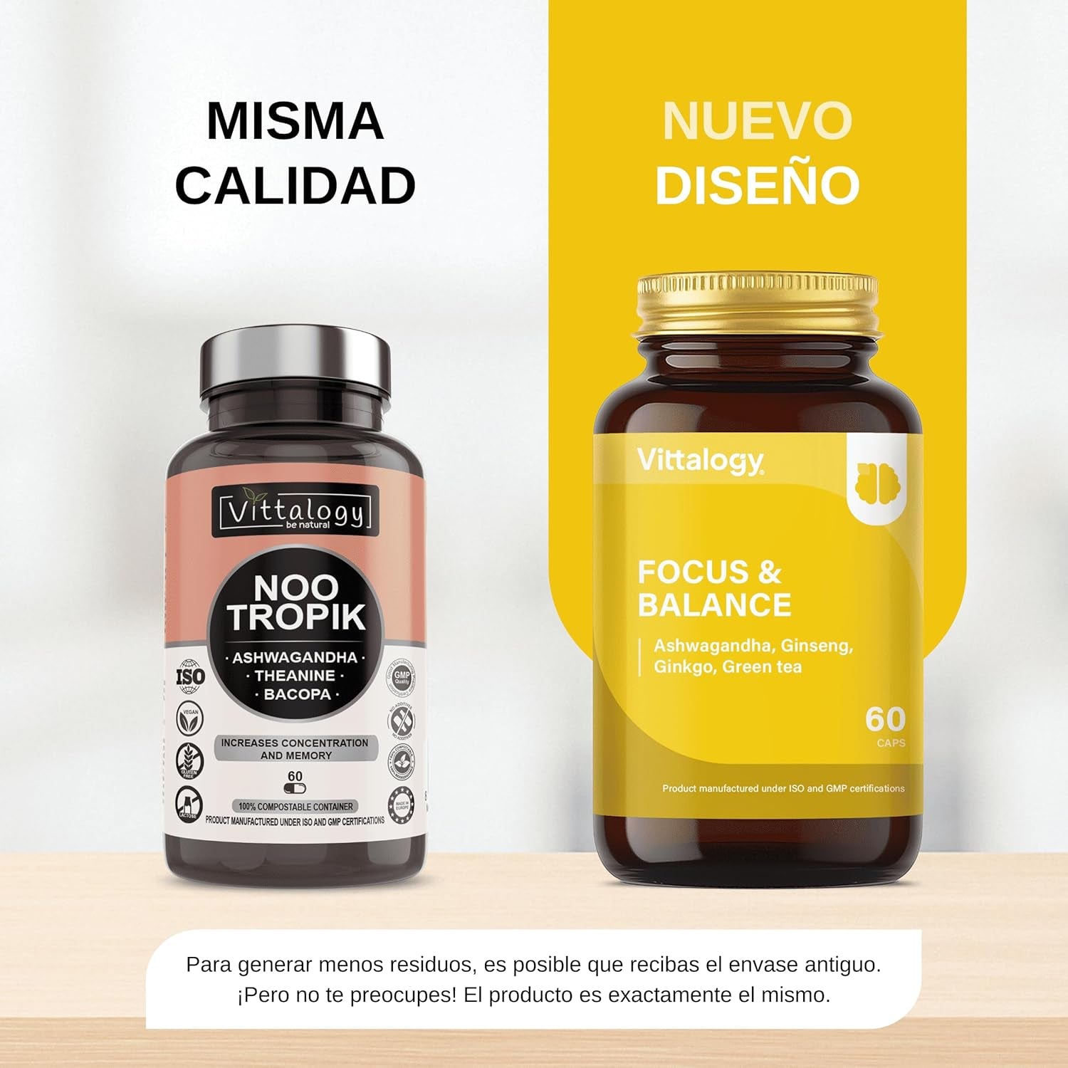 Focus & Balance Complemento Alimenticio Nootrópico Con Ashwagandha Para Memoria Y Concentración. Suplemento Antiestrés De Té Verde, Ginseng Y Vitaminas B3, B5 Y B1 Para Estudiar. 60 Cápsulas