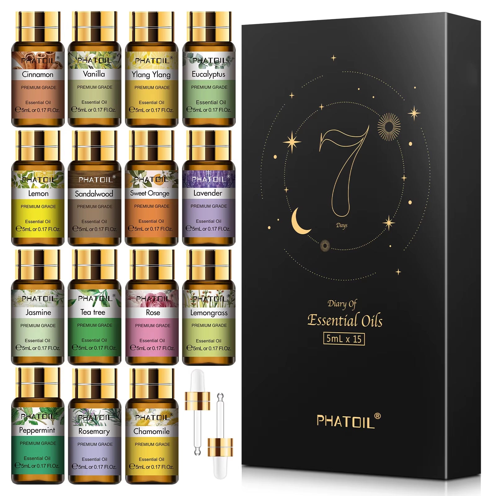 15Pcs Essential Oils Set for Diffuser Humidifier Candles Making-5Ml Lavender Vanilla Peppermint Rosemary Aroma Oil