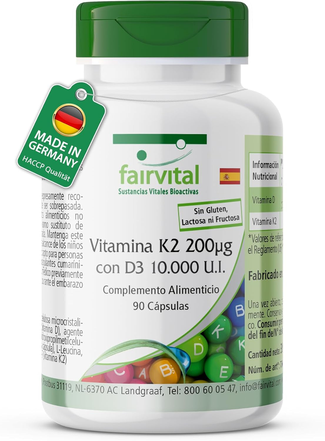 Fairvital Vitamina D3 + K2, 90 Cápsulas, Fáciles De Tragar, Vitamina D3 10 000 UI De Liberación Prolongada + Vitamina K2 MK-7 200 Mcg Por Cápsula, ALTA DOSIS, Solo 1 Cápsula Cada 10 Días