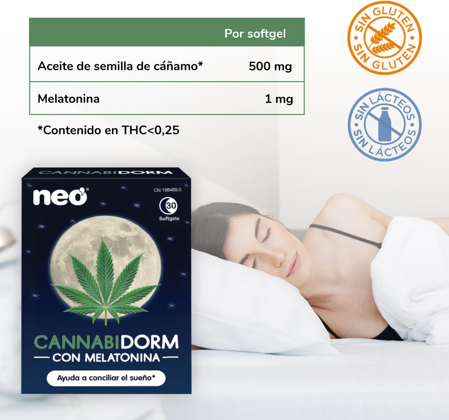 NEO | Cannabidorm Con Aceite De Cáñamo Y Melatonina | 30 Cápsulas | Suplemento Para Mejorar La Calidad Del Sueño | Comprimidos De Efecto Relajante Para Combatir El Insomnio Y Dormir Mejor