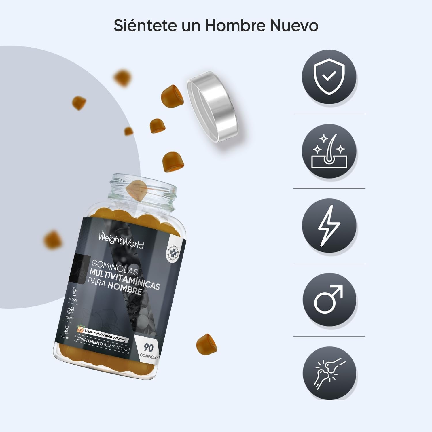 Multivitamínico Hombre Con Minerales - 90 Gominolas Sabor Melocotón Y Naranja - 14 Nutrientes Esenciales, Men Complex De Vitaminas B, Vitamina C, Calcio, Zinc Maca Y Biotina - Apto Para Veganos