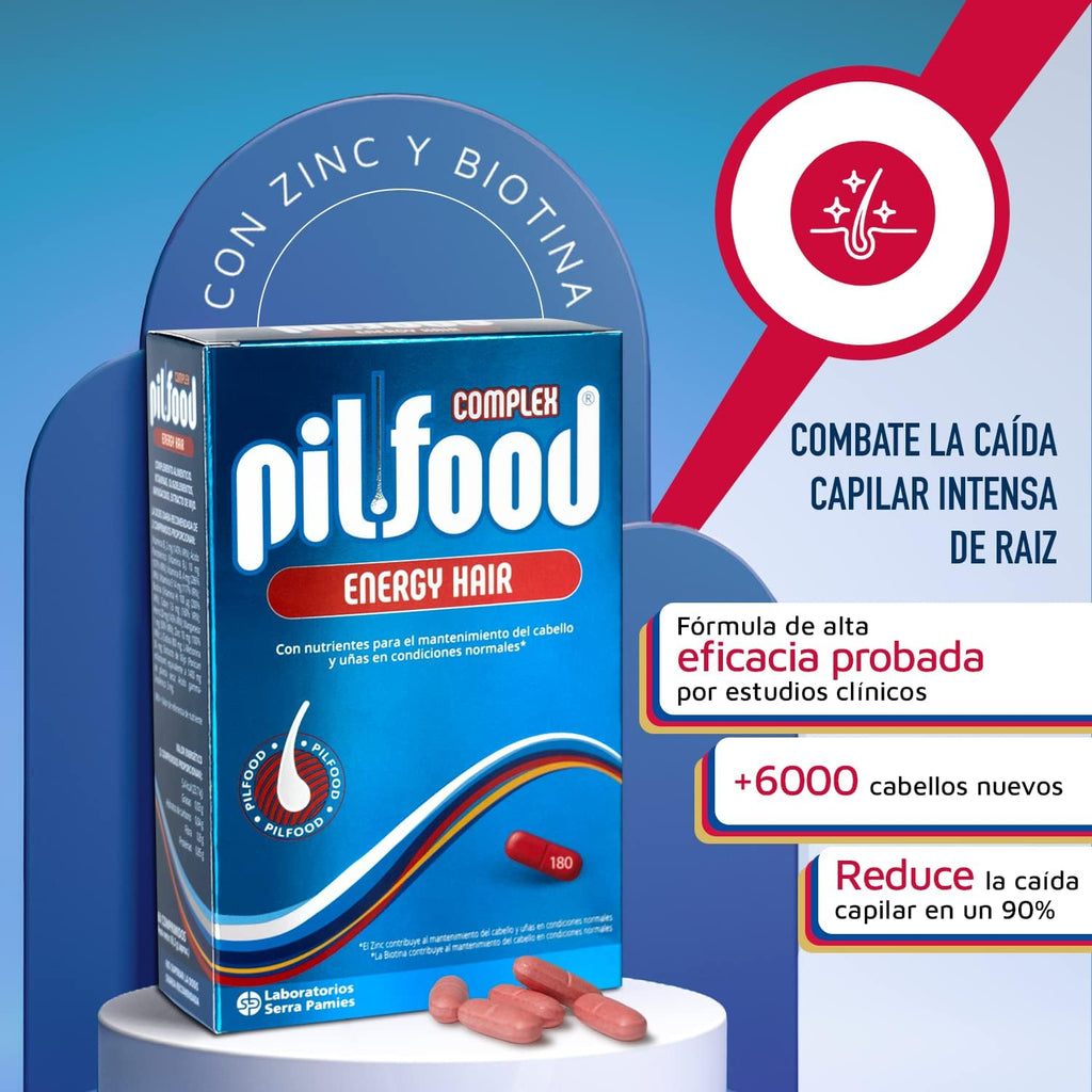 Pilfood Energy Tratamiento Anticaída Intensa De Pelo Con Biotina, Zinc Y Vitaminas Esenciales - Vitaminas Para El Cabello Y Tratamiento Anticaida Cabello Mujer Y Hombre (180 Comp)