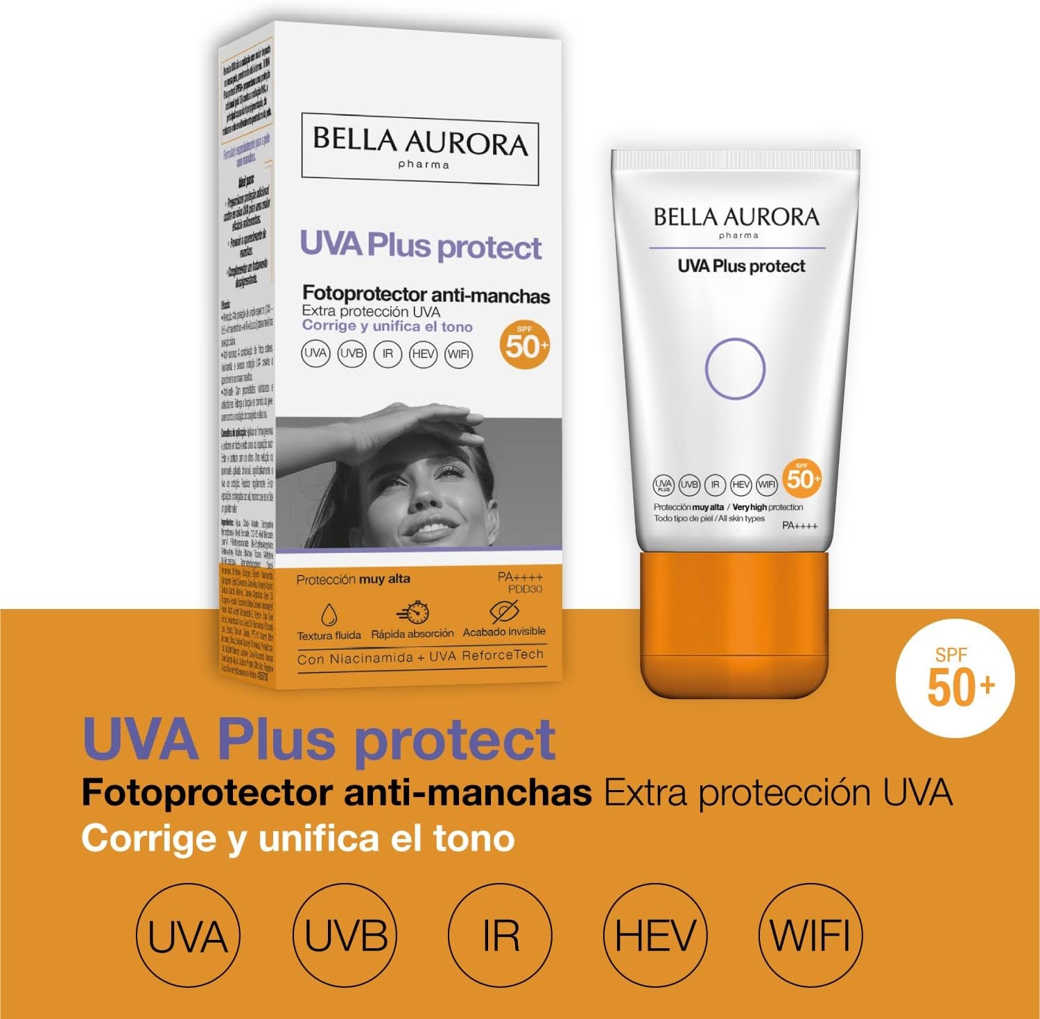 BELLA AURORA - UVA plus Protect, Protector Solar Facial Antimanchas SPF50+, Protección Solar Antimanchas Para Cualquier Tipo De Piel