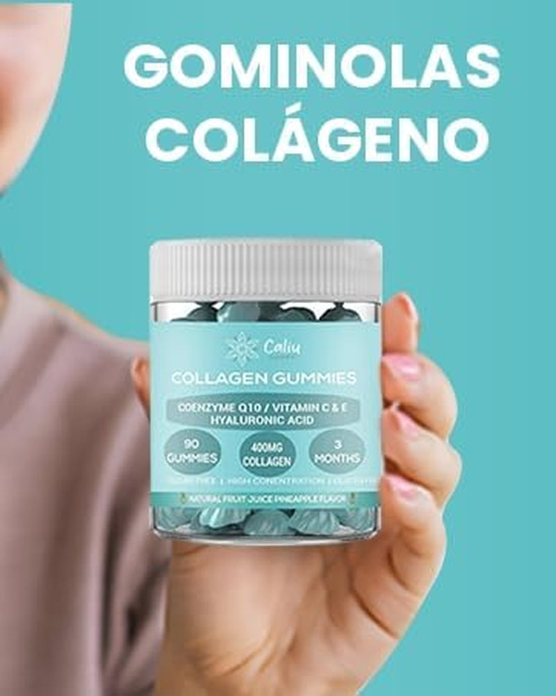 Gomitas De Colágeno Marino Hidrolizado 400 Mg + Ácido Hialurónico + Coenzima Q10 + Vitaminas C, D Y E | 90 Gomitas | Piña | Suplemento Piel, Cabello, Uñas Y Articulaciones | Sin Azúcar
