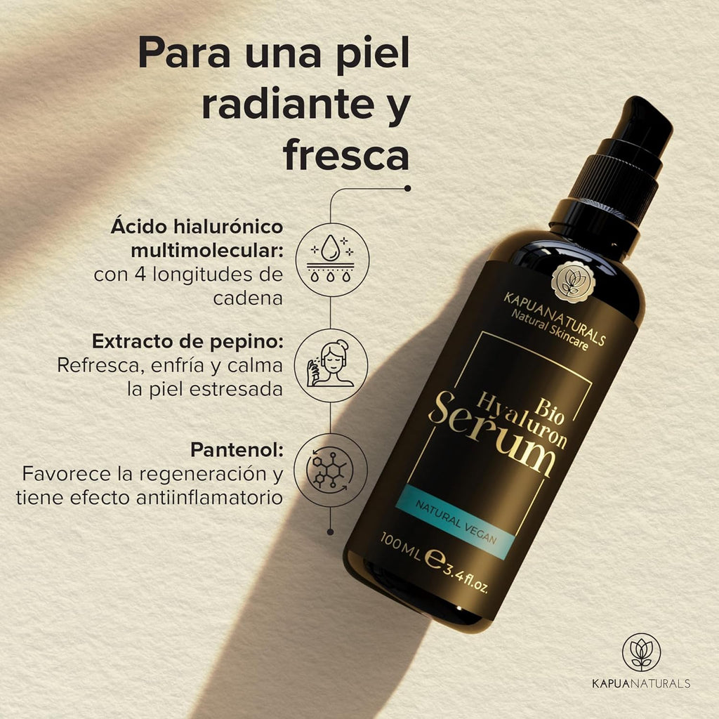 Sérum Ácido Hialurónico Altamente Dosificado • 100Ml +Vit E & B5 • Sérum Facial 7 Veces ✓ 100% Vegano Y Bio ✓ Concentrado Anti-Envejecimiento ✓ Sérum Antiarrugas ✓ Made in Germany