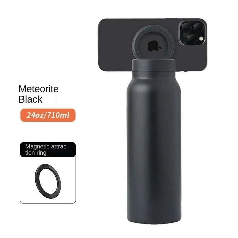 Magnetic Phone Holder Insulated Sports Water Bottle with Phone Mount Stand for Gym Outdoor Activities Daily Hydration