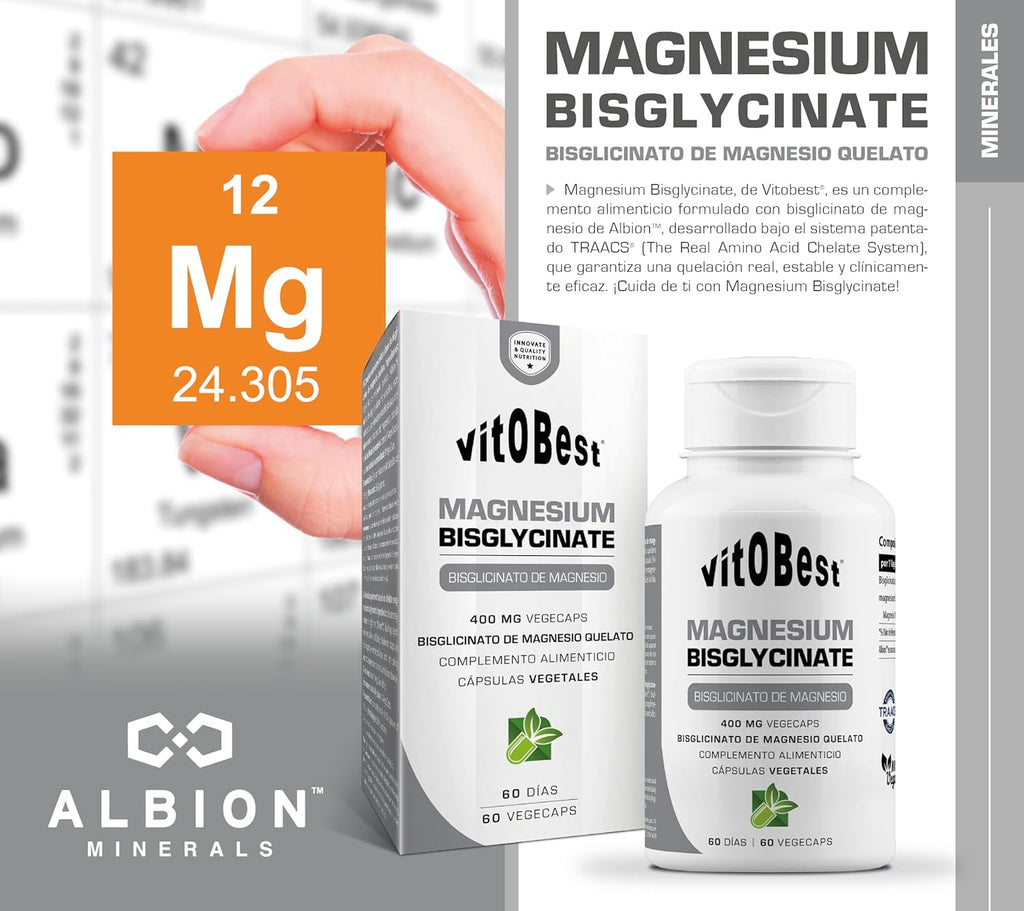 VITOBEST | Magnesio | Ayuda a Mantener Los Huesos Y Los Dientes. Reduce El Cansancio Y La Fatiga | Favorece El Funcionamiento Del Sistema Nervioso Y Músculos | 60 Vegecaps