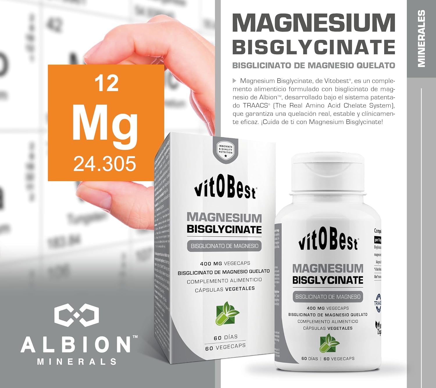 VITOBEST | Magnesio | Ayuda a Mantener Los Huesos Y Los Dientes. Reduce El Cansancio Y La Fatiga | Favorece El Funcionamiento Del Sistema Nervioso Y Músculos | 60 Vegecaps