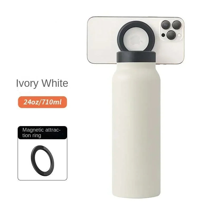 Magnetic Phone Holder Insulated Sports Water Bottle with Phone Mount Stand for Gym Outdoor Activities Daily Hydration