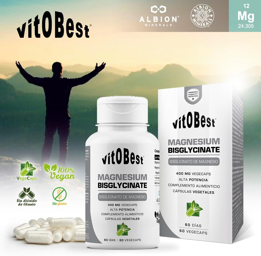 VITOBEST | Magnesio | Ayuda a Mantener Los Huesos Y Los Dientes. Reduce El Cansancio Y La Fatiga | Favorece El Funcionamiento Del Sistema Nervioso Y Músculos | 60 Vegecaps
