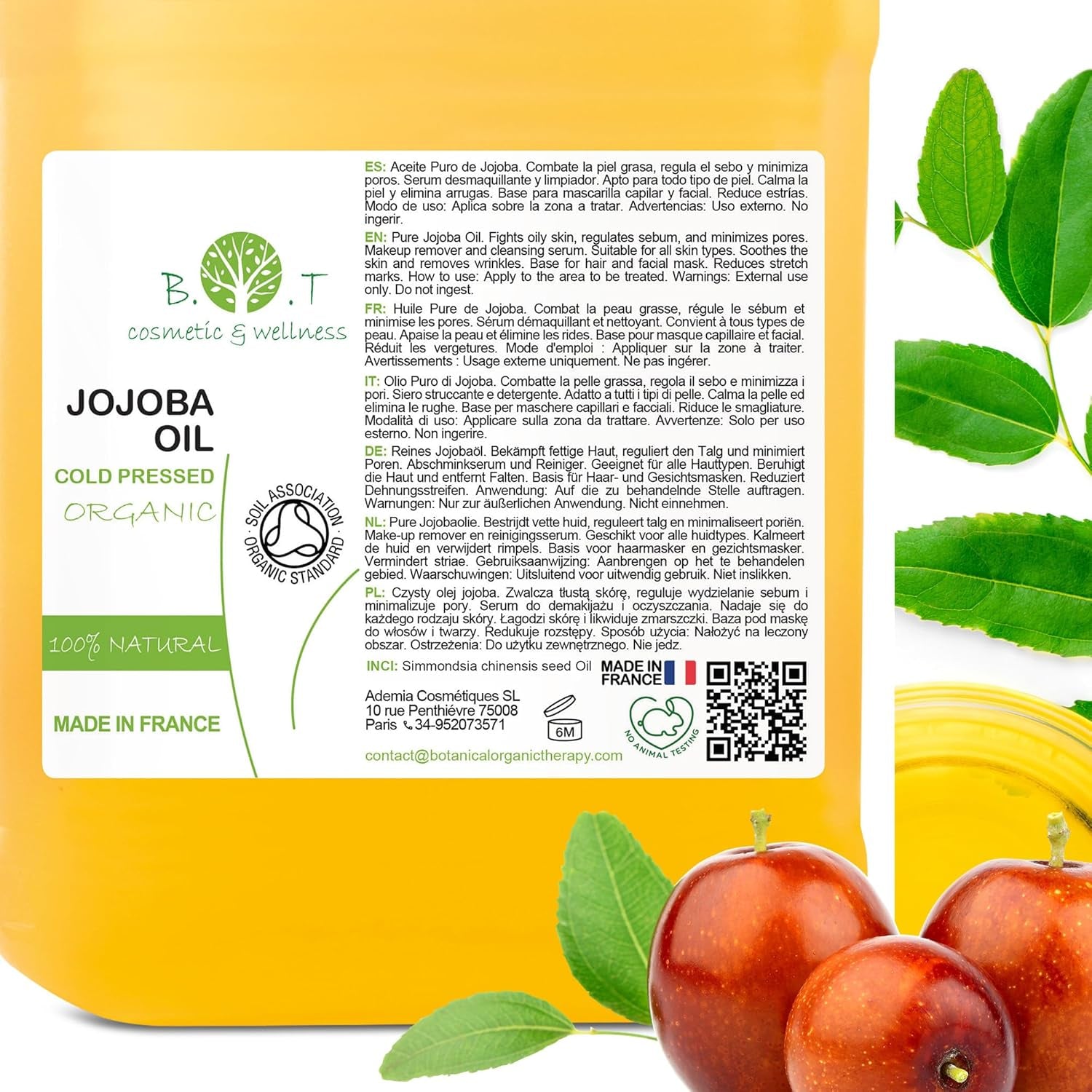 Aceite De Jojoba Puro Aceite Facial Aceite Desmaquillante Aceite Corporal Aceite De Masaje Estrias Aceite Pelo Aceite Barba Aceite Uñas - 500 Ml