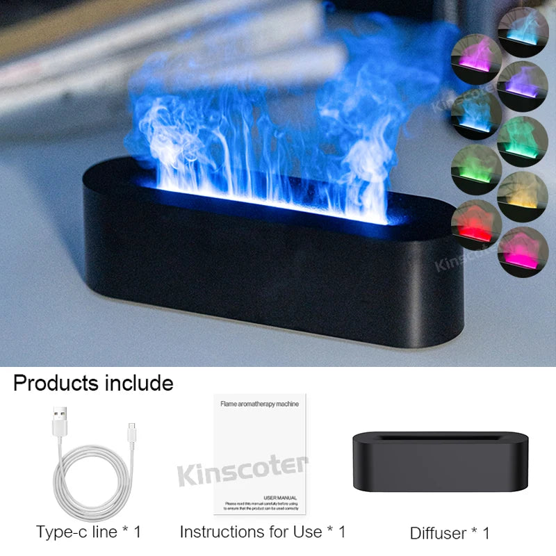 Kinscoter-Difusor De Aroma De Aceite Esencial, Humidificador De Aire De Llama, Difusor Ultrasónico De Niebla Fría Con Luz Nocturna De Fuego Realista RGB