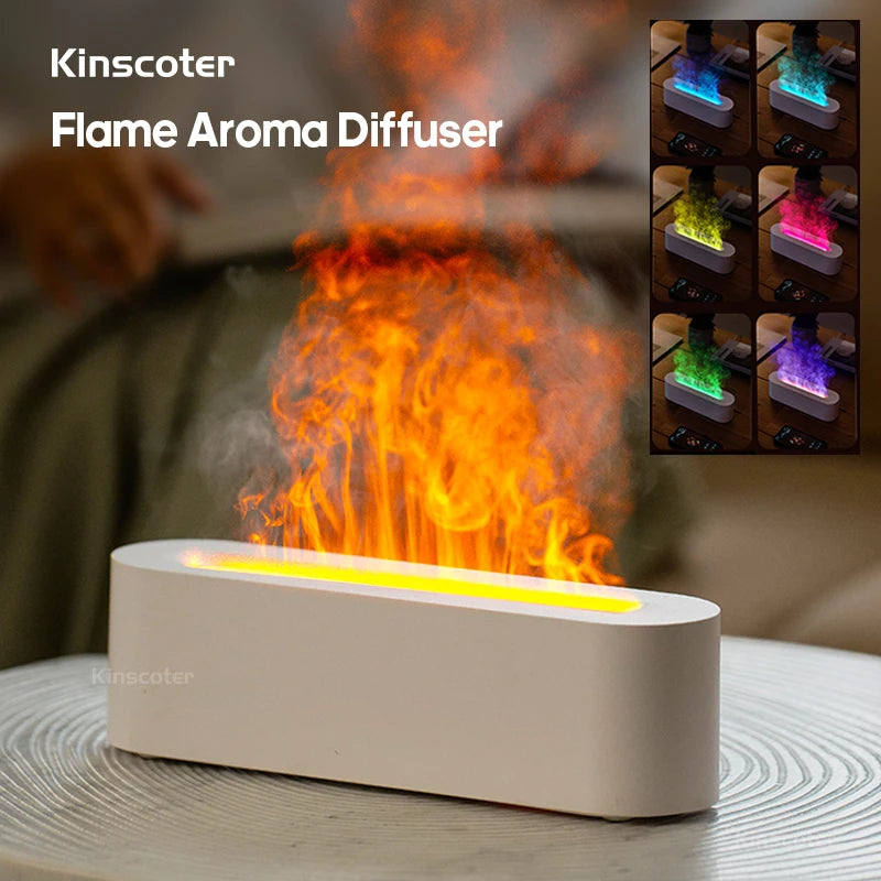 Kinscoter-Difusor De Aroma De Aceite Esencial, Humidificador De Aire De Llama, Difusor Ultrasónico De Niebla Fría Con Luz Nocturna De Fuego Realista RGB