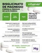 Vit4Ever Magnesio Bisglicinato - 365 Cápsulas - 300 Mg De Magnesio Elemental Por Dosis Diaria - Premium: Magnesium Quelado - Vegano
