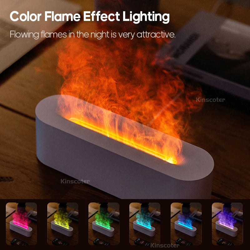 Kinscoter-Difusor De Aroma De Aceite Esencial, Humidificador De Aire De Llama, Difusor Ultrasónico De Niebla Fría Con Luz Nocturna De Fuego Realista RGB