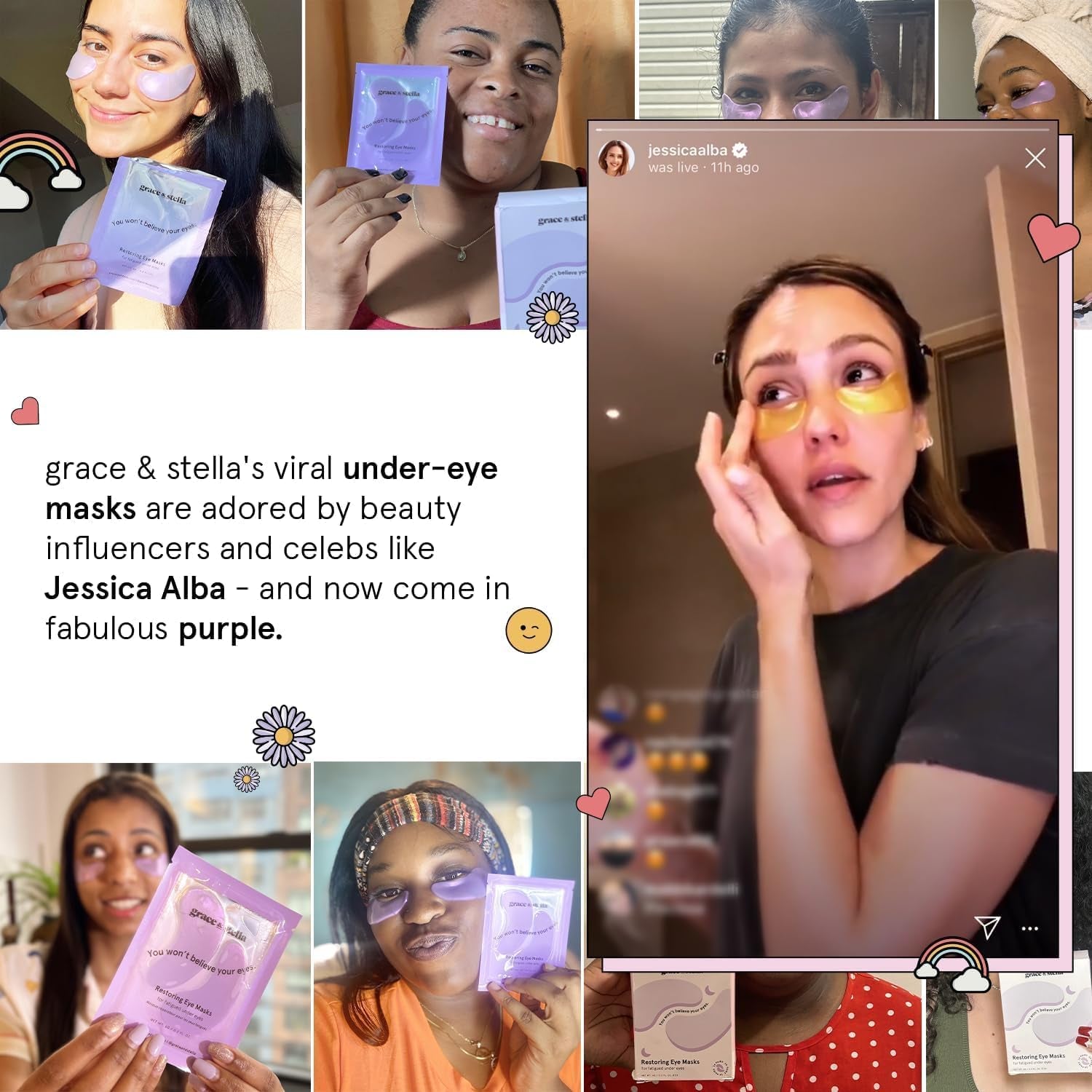 Grace & Stella Parches Ojos, Ojeras Y Bolsas – Parches Hidrogel Para Ojos Con Retinol Y Ácido Hialurónico – 24 Pares, Color Morado, Vegano, No Testado En Animales